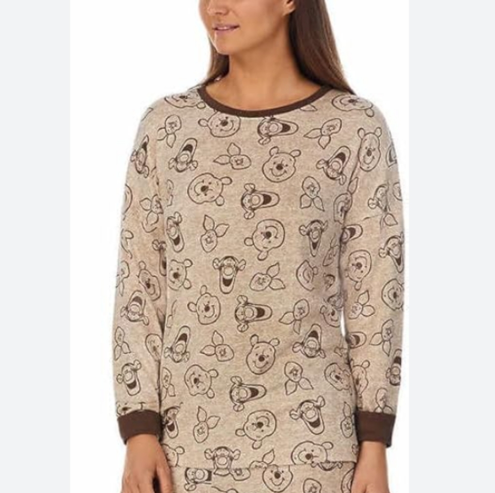Disney Winnie The Pooh Beige Brown Pajama Long Sleeve Top